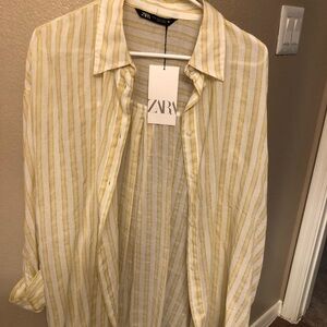 Zara Yellow Striped Women's Top 100% Cotton